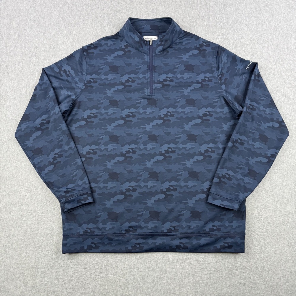 Peter Millar Sweater Mens XL Blue Camo Crown Sport 1/4 Zip Tetherow Golf Club